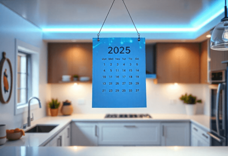 Uma página de calendário para o ano de 2025, com os meses e dias claramente visíveis