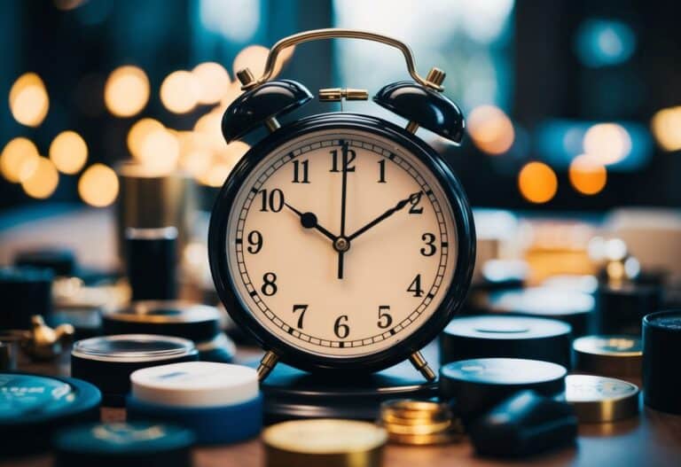 Um relógio cercado por vários objetos, com o horário marcando "11:11"