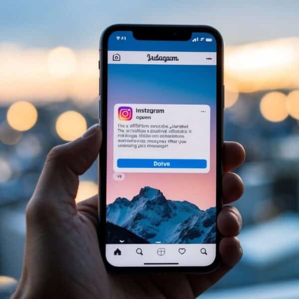 Um smartphone com o aplicativo do Instagram aberto, mostrando uma notificação de uma mensagem deletada