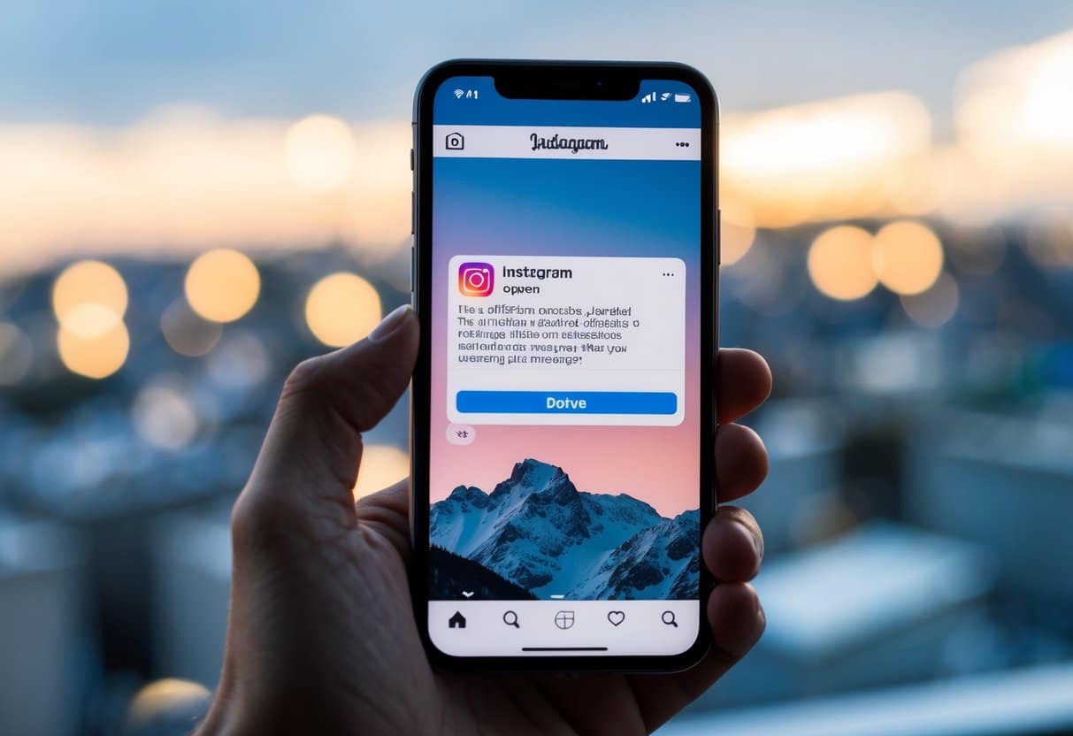 Um smartphone com o aplicativo do Instagram aberto, mostrando uma notificação de uma mensagem deletada