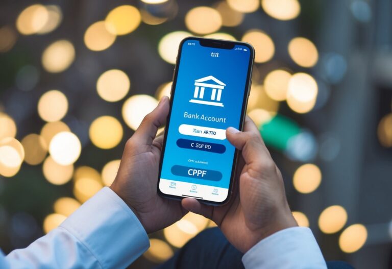 Uma pessoa usando um smartphone para acessar sua conta do banco Itaú usando seu CPF