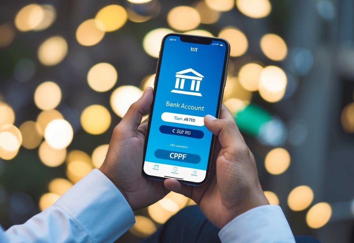 Uma pessoa usando um smartphone para acessar sua conta do banco Itaú usando seu CPF