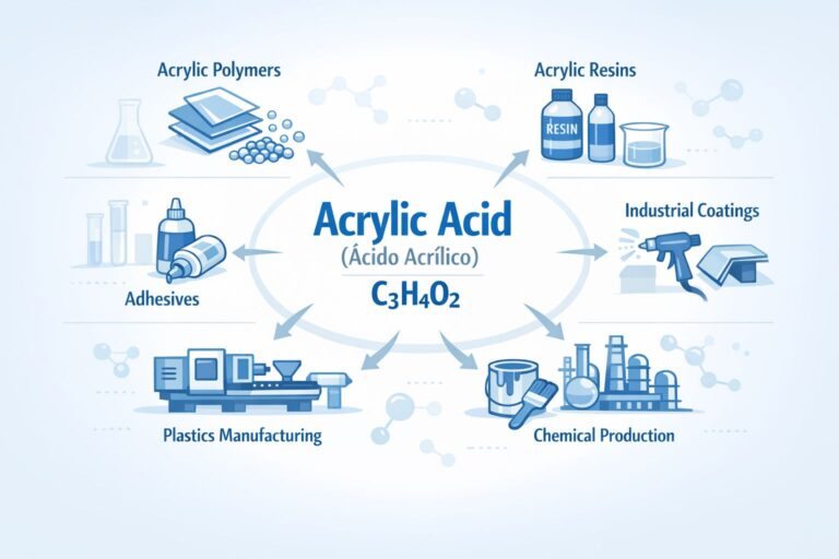 Aplicações industriais do ácido acrílico na produção de polímeros acrílicos, resinas acrílicas, adesivos, tintas e materiais químicos